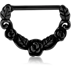 BLACK PVD COATED SURGICAL STEEL NIPPLE CLICKER - ROSES