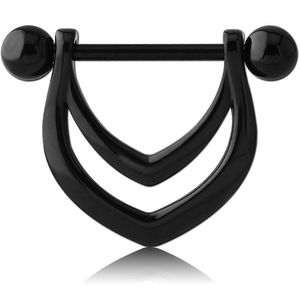 BLACK PVD COATED SURGICAL STEEL NIPPLE SHIELD - DOUBLE V