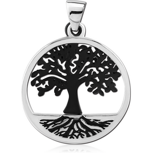 BLACK PVD COATED SURGICAL STEEL PENDANT - TREE OF LIFE
