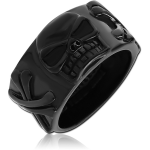 BLACK PVD COATED SURGICAL STEEL RING - SKULL