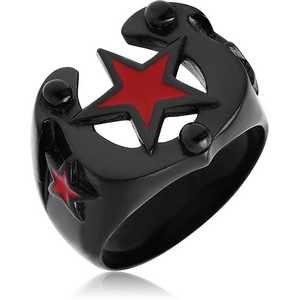 BLACK PVD COATED SURGICAL STEEL RING WITH ENAMEL - 3 STARS