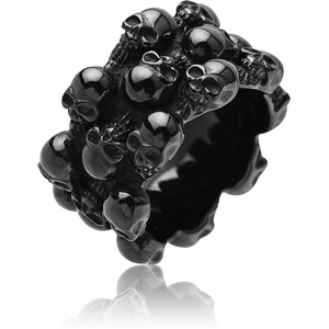 BLACK PVD COATED SURGICAL STEEL RING - SKULL 3 ROWS
