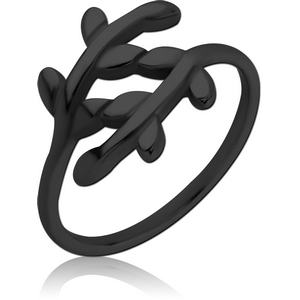 BLACK PVD COATED SURGICAL STEEL RING - LEAF