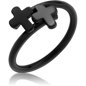 BLACK PVD COATED SURGICAL STEEL RING - CROSS
