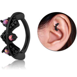 BLACK PVD COATED SURGICAL STEEL SYNTHETIC OPAL ROOK CLICKER - FILIGREE
