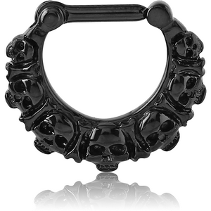 BLACK PVD COATED SURGICAL STEEL HINGED SEPTUM CLICKER - SKULL