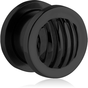 BLACK PVD COATED STAINLESS STEEL THREADED TUNNEL - STRIPES DOME