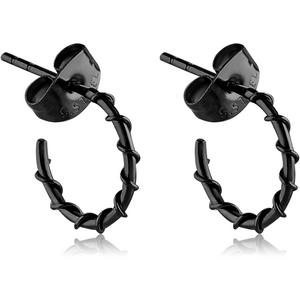 BLACK PVD COATED SURGICAL STEEL EAR STUDS PAIR - WIRE ON HOOP