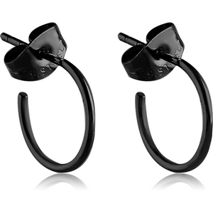 BLACK PVD COATED SURGICAL STEEL EAR STUDS PAIR - HOOP