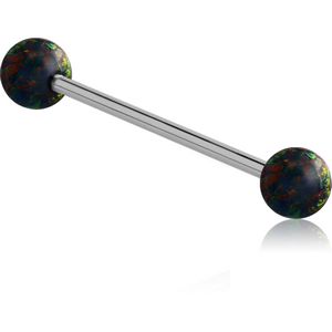 SURGICAL STEEL BARBELL WITH DOUBLE SYNTHETIC OPAL BALL