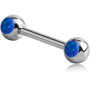 SURGICAL STEEL DOUBLE SIDE SYNTHETIC OPAL NIPPLE BARBELL