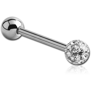 SURGICAL STEEL BARBELL WITH ONE EPOXY COATED CRYSTALINE JEWELLED BALL