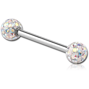 SURGICAL STEEL BARBELL WITH EPOXY COATED CRYSTALINE JEWELLED BALL