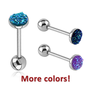 SURGICAL STEEL FLAT SYNTHETIC DRUZY CRYSTALS BARBELL