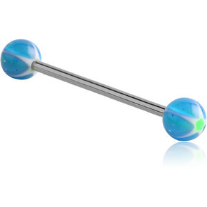 SURGICAL STEEL BARBELL WITH UV GLITTERING MURANO BALL