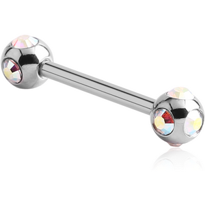 SURGICAL STEEL BARBELL WITH MULTI JEWELLED BALL