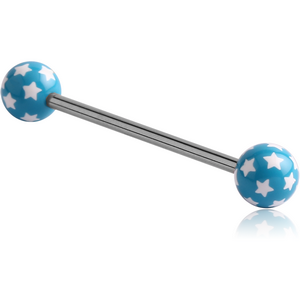 SURGICAL STEEL BARBELL WITH ACRYLIC MULTI STAR PRINTED BALL