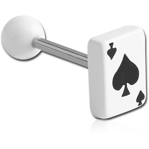 SURGICAL STEEL BARBELL WITH ACRYLIC SPADE PLAYING CARD