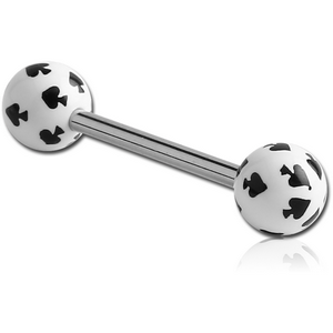 SURGICAL STEEL BARBELL WITH ACRYLIC SPADE PRINTED BALL