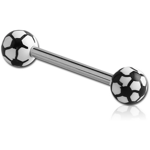 SURGICAL STEEL BARBELL WITH ACRYLIC SOCCER PRINTED BALL