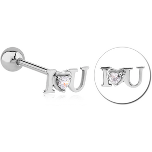SURGICAL STEEL JEWELLED BARBELL - I LOVE YOU