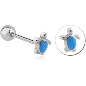 SURGICAL STEEL BARBELL WITH ENAMEL - TURTLE