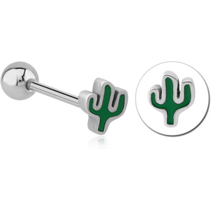 SURGICAL STEEL BARBELL WITH ENAMEL - CACTUS