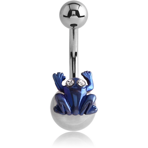 SURGICAL STEEL NAVEL BANANA WITH ANODISED JEWELLED FROG