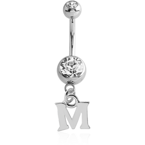 SURGICAL STEEL DOUBLE JEWELLED NAVEL BANANA WITH LETTER CHARM - M