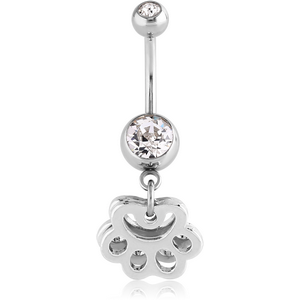 SURGICAL STEEL DOUBLE JEWELLED NAVEL BANANA WITH PAW SHADOW CHARM