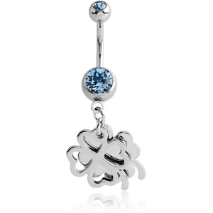 SURGICAL STEEL DOUBLE JEWELLED NAVEL BANANA WITH CLOVER SHADOW CHARM
