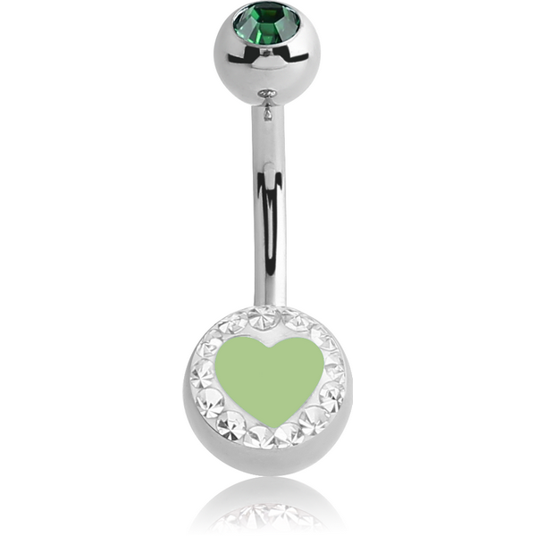 SURGICAL STEEL VALUE CRYSTALINE HEART DOUBLE JEWELLED NAVEL BANANA