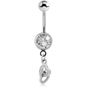 SURGICAL STEEL JEWELLED NAVEL BANANA WITH CCHARM - HEART KEY