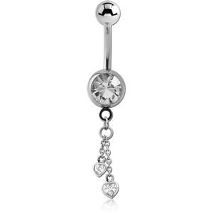 SURGICAL STEEL JEWELLED NAVEL BANANA WITH CHARM - HEART