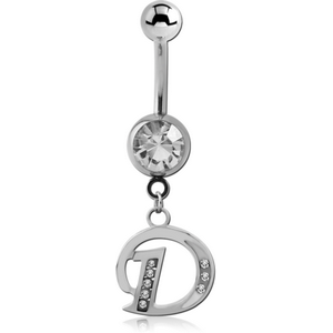 SURGICAL STEEL JEWELLED NAVEL BANANA WITH CHARM - D