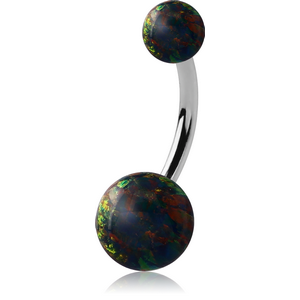 SURGICAL STEEL NAVEL BANANA WITH DOUBLE SYNTHETIC OPAL BALL