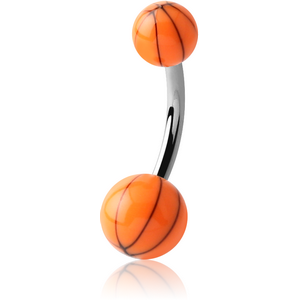 SURGICAL STEEL DOUBLE UV BASKETBALL NAVEL BANANA