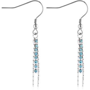 RHODIUM PLATED BRASS JEWELLED EARRINGS PAIR - CHAINS