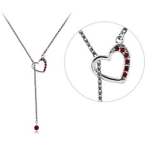 RHODIUM PLATED BRASS NECKLACE WITH JEWELLED PENDANT - HEART WITH WEIGHT