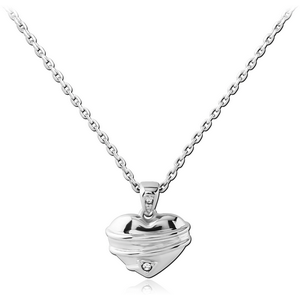 RHODIUM PLATED BRASS NECKLACE WITH JEWELLED PENDANT - HEART WITH TAIL