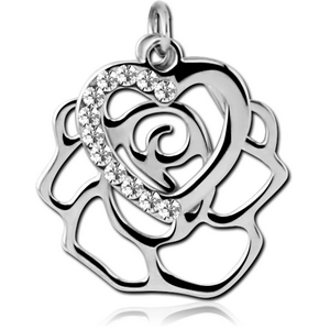 RHODIUM PLATED BRASS PENDANT - HEART WITH FLOWER