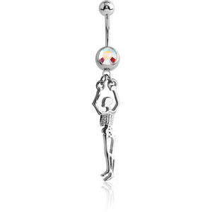 SURGICAL STEEL JEWELLED NAVEL BANANA WITH DANGLING CHARM - SKELETON