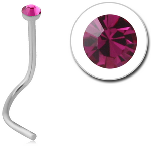 SURGICAL STEEL FLAT HIGH END CRYSTAL JEWELLED CURVED NOSE STUD