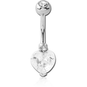 SURGICAL STEEL HEART 8MM CZ DOUBLE JEWELLED NAVEL BANANA