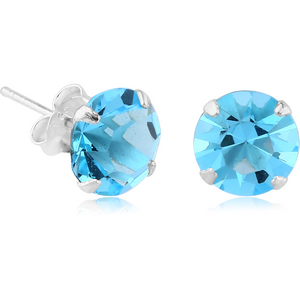 STERLING SILVER 925 JEWELLED PRONG SET ROUND EAR STUDS PAIR - 4MM