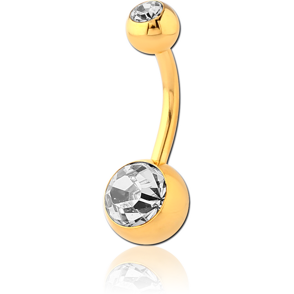 GOLD PVD COATED SURGICAL STEEL DOUBLE VALUE JEWELLED NAVEL BANANA
