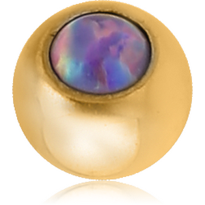 GOLD PVD COATED SURGICAL STEEL JEWELLED MICRO BALL WITH SYNTHETIC OPAL