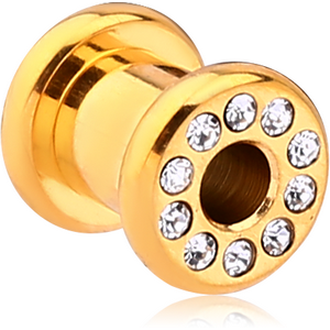 GOLD PLATED SURGICAL STEEL JEWELED ROUND-EDGE THREADED TUNNEL
