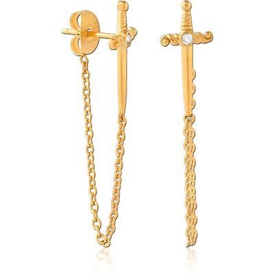 GOLD PVD COATED SURGICAL STEEL JEWELLED EAR STUDS PAIR