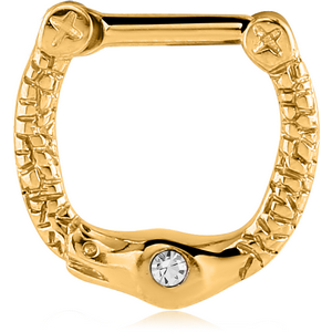 GOLD PLATED SURGICAL STEEL JEWELED HINGED SEPTUM CLICKER RING-SNAKE